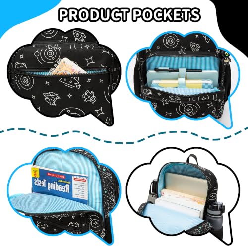 Boys Backpack for Kids 8-12 Years Old Boys Backpack for School Lightweight Kids School Bookbag with Lunch Box Set Back to School Supplies for Elementary Toddler Student - color: Black Planet
