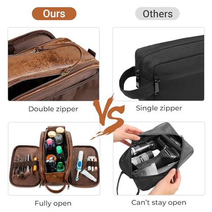 Elviros Toiletry Bag for Men PU Leather Dopp Kit (Large, Dark Brown) - color: Dark Brown, size: Large (Pack of 1)