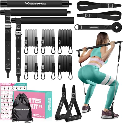 Pilates Bar Kit with Resistance Bands, Multifunctional Pilates Bar for Women & Men with Heavy-Duty Metal Adjustment Buckle, Pilates Home Equipment for Full BodyWorkouts - color: Black Pro