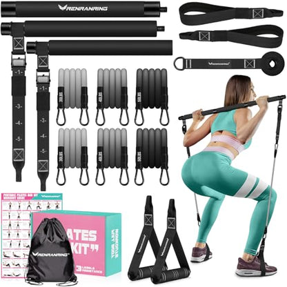 Pilates Bar Kit with Resistance Bands, Multifunctional Pilates Bar for Women & Men with Heavy-Duty Metal Adjustment Buckle, Pilates Home Equipment for Full BodyWorkouts - color: Black Pro