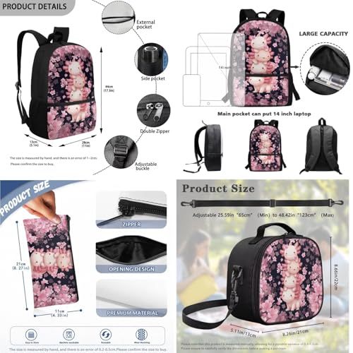 Backpack for Boys Girls Axolotl Cherry Blossom Backpacks 3 Pack Elementary School Bag with Reusable Lunch Bag Pencil Case Set Preschool Kindergarten Toddler - color: Axolotl Cherry Blossom