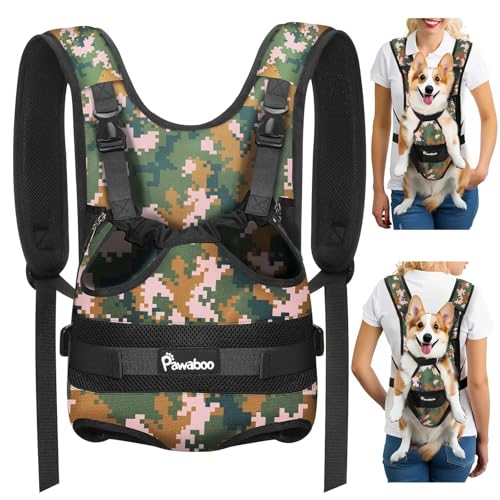 Pawaboo Pet Dog Front Carrier Backpacks, Legs Out Pet Carrier Backpack for Dogs, Adjustable Easy-fit Dog Chest Carriers for Small Medium Dogs Hands Free for Travel Hiking Cycling Camping, XL, Camo - color: AA-Camo, style: Extra Large (Pack of 1)