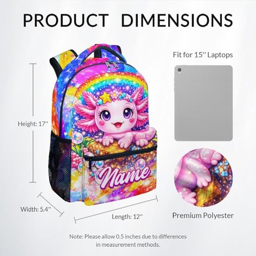 Personalized Backpack for Kids - Custom Axolotl School Bag with Name, Lightweight Girls Bookbag for Toddler, Kindergarten Elementary School Bag(17 Inch) - color: Pink