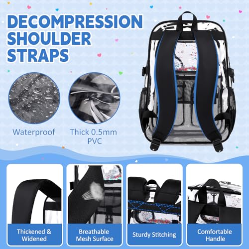 Clear Backpacks for Stadium Events Heavy Duty Clear Bookbag for School Girls Transparent Back Pack - color: Black