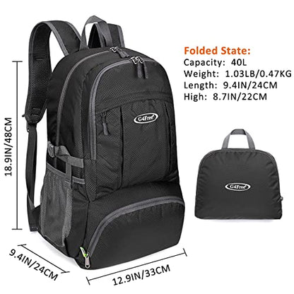 G4Free 40L Lightweight Packable Hiking Backpack, Waterproof Travel Daypack - color: Black