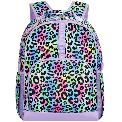 Choco Mocha Kids Backpack for Girls Cheetah Backpack Kids Elementary School Backpack for Girls Ages 6-8 Kid Bookbag 17 Inch with Chest Strap, Colorful - color: Cheetah Colorful