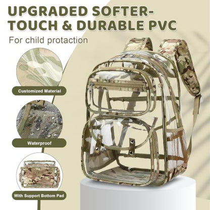 ACESAK Clear Backpack for Boys Girls - 3 Pcs Clear Heavy Duty with Lunch Bag - See Through Backpack Stadium Approved for Kids Middle High College School (Khaki Camouflage) - color: Khaki Camouflage