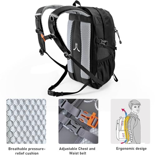 N NEVO RHINO Hiking Backpack 20L Water Resistant Outdoor Day Pack,Lightweight Travel Small Backpack for Men Women - color: Black