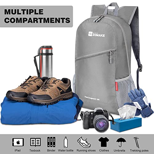 ZOMAKE Lightweight Packable Backpack 20L,Foldable Backpacks Small Daypack for Hiking Water Resistant Day Bag for Travel(Silver Grey) - color: Silver Grey