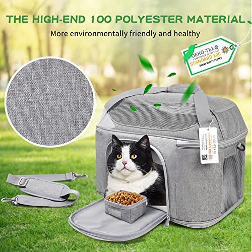 Large Cat Carrier for 2 Cats, Soft Side Pet Carrier for Cats Small Dog, Collapsible Travel Dog Carrier Bag TSA Airline Approved Dog Carrier Backpack,Grey