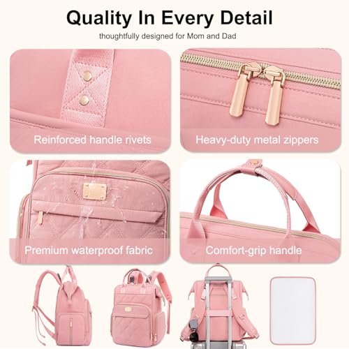 Weitars Diaper Bag Backpack Travel Diaper Backpack, Large Baby Diaper Bag with Changing Pad Baby Bag for Boys Girls, Insulated Pockets, Waterproof Baby Backpack for Mom & Maternity (Pink) - color: Pink