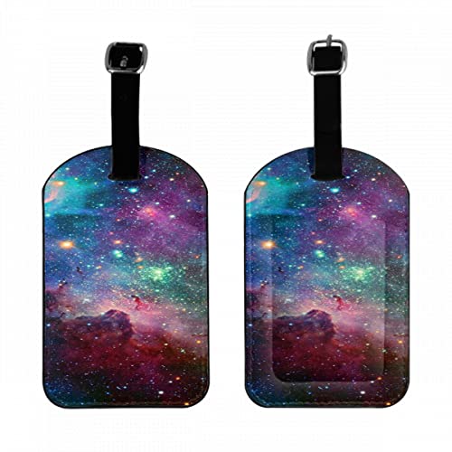 Rainbow Galaxy Space Leather Luggage Travel Bag Tags Cloud Cluster Colorful Interstellar Cosmic Astronomy Luggage Tag Holder Name ID Labels Set for Men Women, 1 Pack - color: Rainbow Galaxy Space