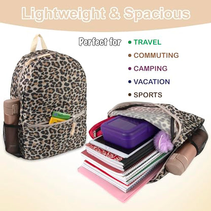 Trail maker 17 inch Backpack for Travel & Commute, Zippered Front & Mesh Side Pockets, Padded Straps - color: Lit Leopard