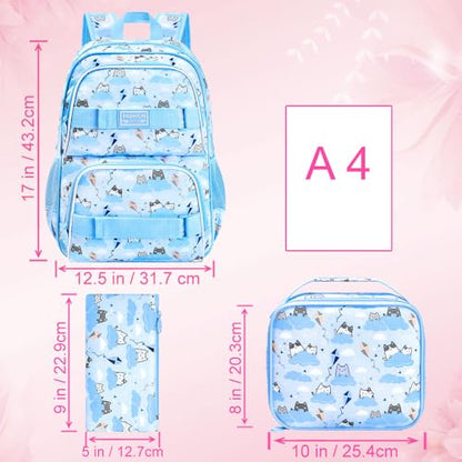 UFNDC Backpack for Girls, 17.5" Water Resistant Cat Galaxy Tie-Dye School Backpacks, Teens Bookbag for Women College Middle - color: Girls Backpack Cloud Cat Blue