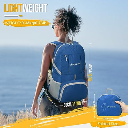 ZOMAKE Lightweight Packable Backpack 35L, Water Resistant Foldable Day Pack - color: B-dark Blue