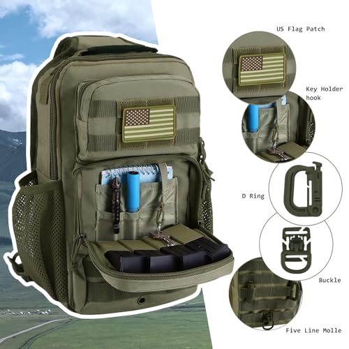 Rover Sling Pack Tactical Shoulder Sling Bag Backpack with Bottle Holder Crossbody Chest Bag, Olive - color: Olive