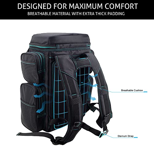 Evolution Fishing Drift Series Tackle Backpack, Outdoor Rucksack w/ 6 Fishing Tackle Trays, Heavy Duty - color: Seafoam, size: 3600