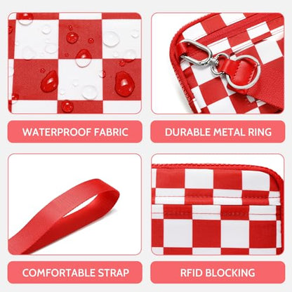 FODOKO Wristlet wallets for women Nylon Quilted Wallet with 4 Zippers,Travel Credit Card,Holder Cell Phone Organizer - color: Red