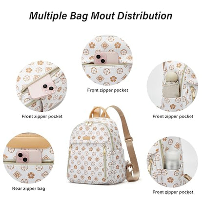 Makes Mini Backpack for Women, Stylish Daypack Purse Handbag Small Casual Daily Travel Bag, Lady Girls Gifts for Work School, 2pcs Sets - color: Beige Flower