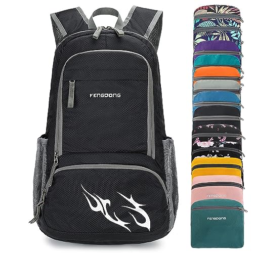 FENGDONG 35L Lightweight Foldable Waterproof Packable Travel Small Hiking Backpack Daypack for men women - color: A2-black-upgrade