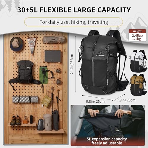 Naturehike Hiking Backpack, 30+5L Travel Backpack with Macromolecule Fabric, Hiking Daypack with AIR Backpack System for Women Men - color: Black