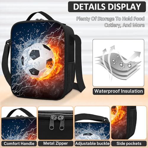 TILYTADLY School Backpack for Boys - 4pcs Soccer Boys Backpack with Lunch Box and Pencil Case for Kids Children Teens Elementary Middle School - Students Bag for Ages 6-18,17″Bookbag Travel Back Pack - color: Soccer-08-backpack Set