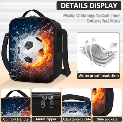 TILYTADLY School Backpack for Boys - 4pcs Soccer Boys Backpack with Lunch Box and Pencil Case for Kids Children Teens Elementary Middle School - Students Bag for Ages 6-18,17″Bookbag Travel Back Pack - color: Soccer-08-backpack Set