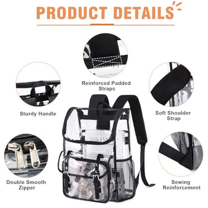 DIGOBAY Clear Backpack with Lunch Bag Set, Leather Clear Backpack Heavy Duty Thick PVC Bookbag Large See Through Transparent Backpacks with Support Pad for Women Men College Work Black - color: Black