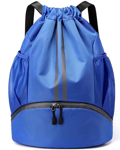 BROTOU Soccer Bags, Football Backpack, Volleyball Bag, Drawstring Backpack with Ball and Shoe Compartment, Football bags for Equipment Swim Gym Bag - color: Blue