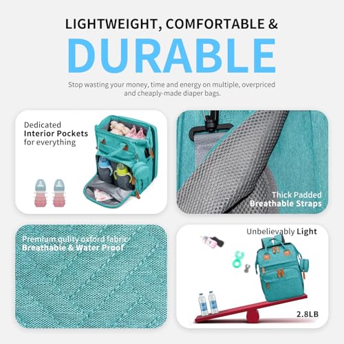 KABAQOO Diaper Bag Backpack with Detachable Changing Station, Large Capacity Baby Diaper Bags for Boys & Girls, Baby Registry Search Stuff & Shower Gifts, Newborn Essentials Must Haves, Lake Blue - color: Lake Blue