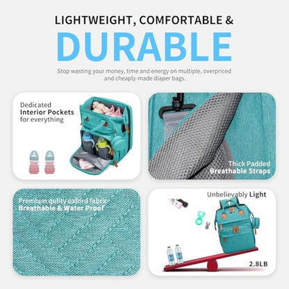KABAQOO Diaper Bag Backpack with Detachable Changing Station, Large Capacity Baby Diaper Bags for Boys & Girls, Baby Registry Search Stuff & Shower Gifts, Newborn Essentials Must Haves, Lake Blue - color: Lake Blue