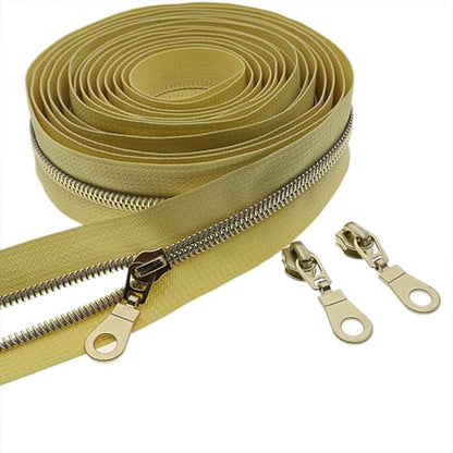 #5 Gold Metallic Nylon Coil Zippers by Yard Bulk Coil Zipper Roll 10 Yards with 25pcs Silver Pull for DIY Sewing Craft Bag(Yellow) YIGUANXIN - color: Yellow-Gold