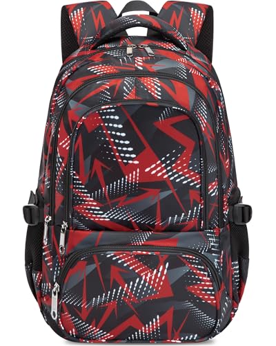 BLUEFAIRY Kids School Backpack for Boys Girls Ages 6-8 8-10 10-12 Elementary Middle School Book Bags with Laptop Compartment Mochilas Escolares para Niños Niñas de 8 10 12 Años (Red, Geometric) - color: Red