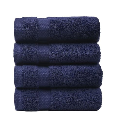 SOFE H&L | Olea Luxury Turkish Cotton Hand Towels Set of 4 Navy | Premium, Soft, Durable, Absorbent | Hotel Quality Plush Towels and Thick Towel Sets - color: Navy, size: Set of 4 (4 Hand Towels)