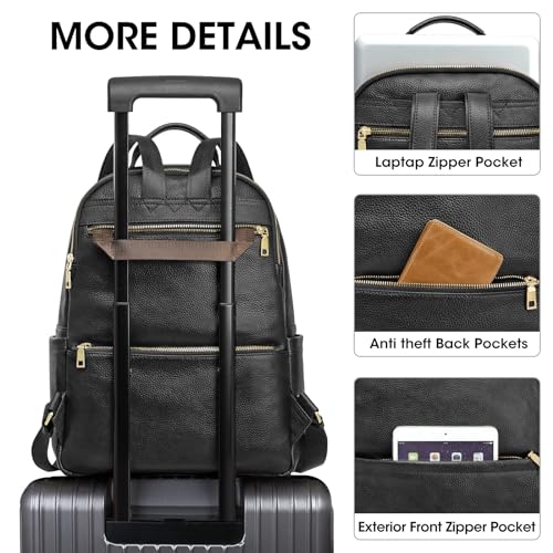 Kattee Genuine Leather Backpack Purse for Women Antitheft Rucksack Soft Work Casual Daypack Fashion - color: Black