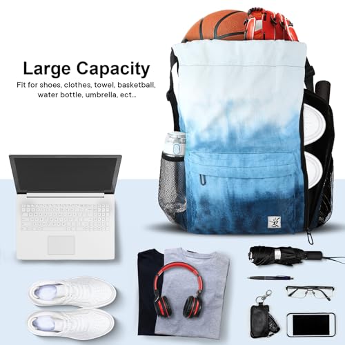 Drawstring Backpack with Mesh Pockets String Gym Bag Sackpack Sandproof Water Resistant Beach Backpack for Men Women - color: Gradient Blue
