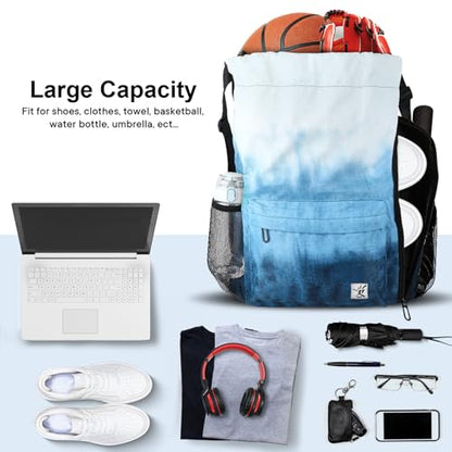 Drawstring Backpack with Mesh Pockets String Gym Bag Sackpack Sandproof Water Resistant Beach Backpack for Men Women - color: Gradient Blue