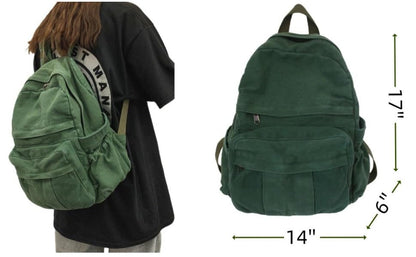 MaxxCloud Women's Heavy Cotton Canvas Laptop Backpack Lightweight Casual Hiking Daypack Travel Bag - color: Green