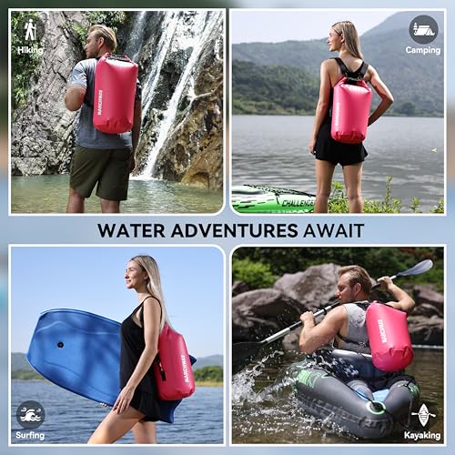 MARCHWAY Floating Waterproof Dry Bag Backpack 5L/10L/20L/30L/40L, Roll Top Sack Keeps Gear Dry for Kayaking, Rafting, Boating, Swimming, Camping, Hiking, Beach, Fishing - color: Pink, size: 5L