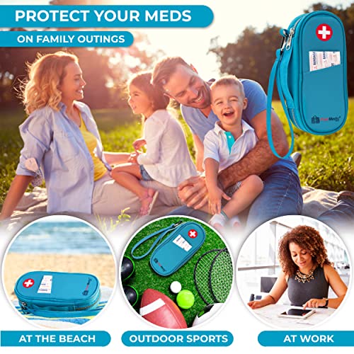 PracMedic Bags Epi Pens Carrying Case- Insulated Epipen Carry Case (Teal) | Holds 2 Epi Pens, Auvi-Q or Neffy, Inhaler & Antihistamine. Medical Case for Allergy, Asthma & Diabetes Medicines. - color: Teal