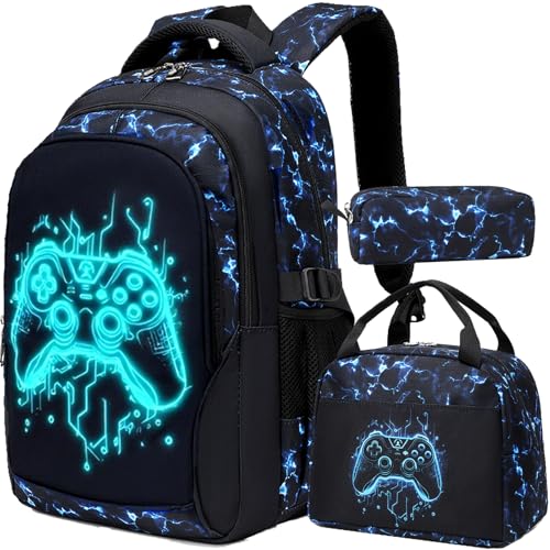 Jumpopack Gamer Boys Backpack Luminous School Backpacks for Boys Elementary School Bag Bookbag Kids Backpack with Lunch Box,Luminous Gamer Print - color: Luminous Gamer