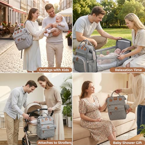 Diaper Bag Backpack with Changing Station, Waterproof for Travel, Gray - color: Grey