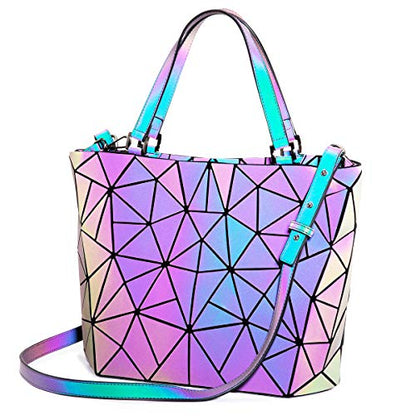 LOVEVOOK Geometric Luminous Purses and Handbags for Women Holographic Reflective Crossbody Bag Wallet - color: Handbag