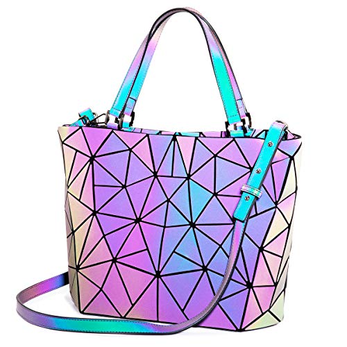LOVEVOOK Geometric Luminous Purses and Handbags for Women Holographic Reflective Crossbody Bag Wallet - color: Handbag