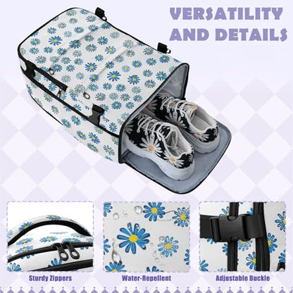 Travel Backpack with Shoe Compartment, 20L Large Capacity Laptop Backpack for Men Women, Blue Daisies Daypack for Traveling Hiking Carry On