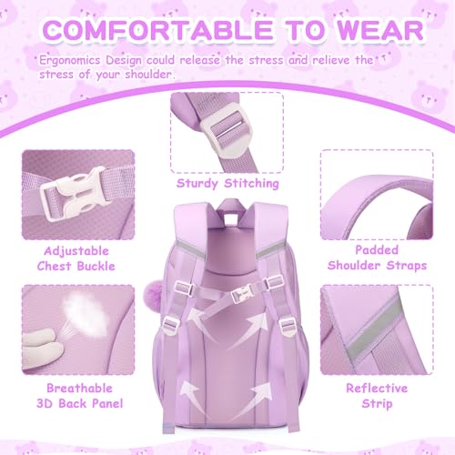 PIG PIG GIRL Kids Backpack for Girls School Bags for Middle School Students Book Bag for Elementary Primary Kawaii Ita Backpack, Purple and Beige - color: Purple and Beige