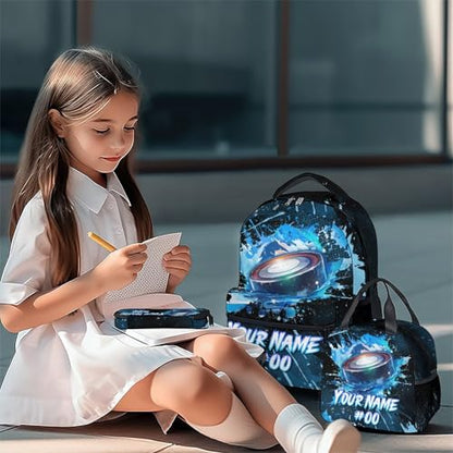 COZYAURA Personalized Backpack - Ice Hockey Backpacks Set for Boys Girls - Kids Bookbag for Elementary Middle School - Cool Field Hockey Theme School Bags with Lunch Bag & Pencil Case - color: Style-8
