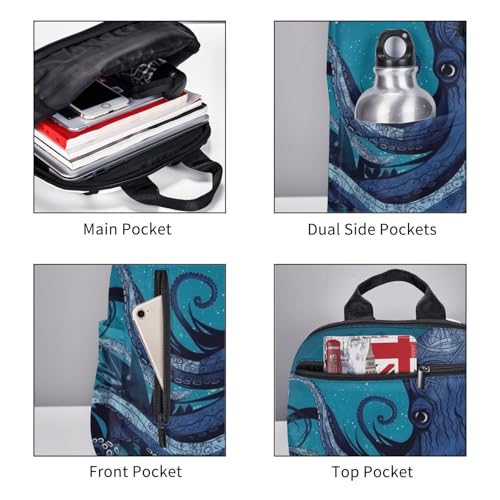 Blue octopus tentacles illustration Travel Backpack for Men & Women 14 inch Laptop Backpack Waterproof Work Back Pack - color: Blue Octopus Tentacles Illustration