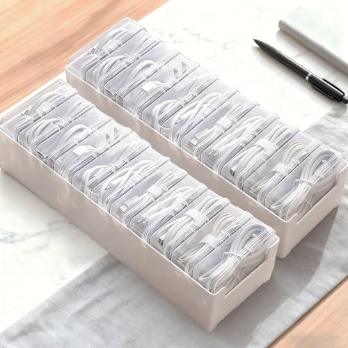 2 Pack 11 Grid Cable Organizer Box with Switch for Desktop Cord Storage