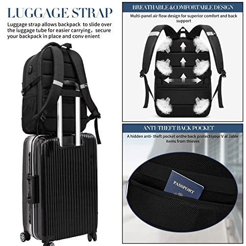 Extra Large Backpack for Men 55L,18.4Inch Travel Laptop Backpack with USB Charging Port Business Flight Approved Carry On Backpack,TSA Big Capacity Heavy Duty Computer Bag College Bookbag,Black - color: Black